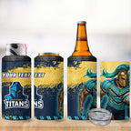 Personalised Gold Coast Titans Rugby 4 in 1 Can Cooler Tumbler Titans Mascot - Sporty Splash Art Style