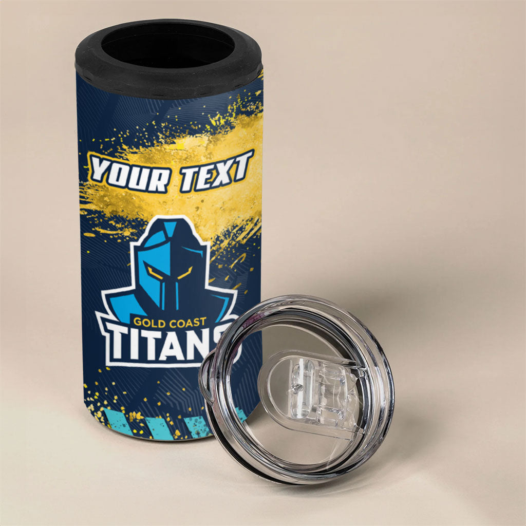 Personalised Gold Coast Titans Rugby 4 in 1 Can Cooler Tumbler Titans Mascot - Sporty Splash Art Style