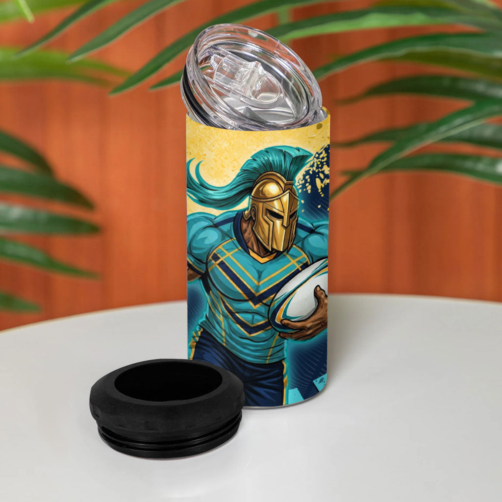 Personalised Gold Coast Titans Rugby 4 in 1 Can Cooler Tumbler Titans Mascot - Sporty Splash Art Style