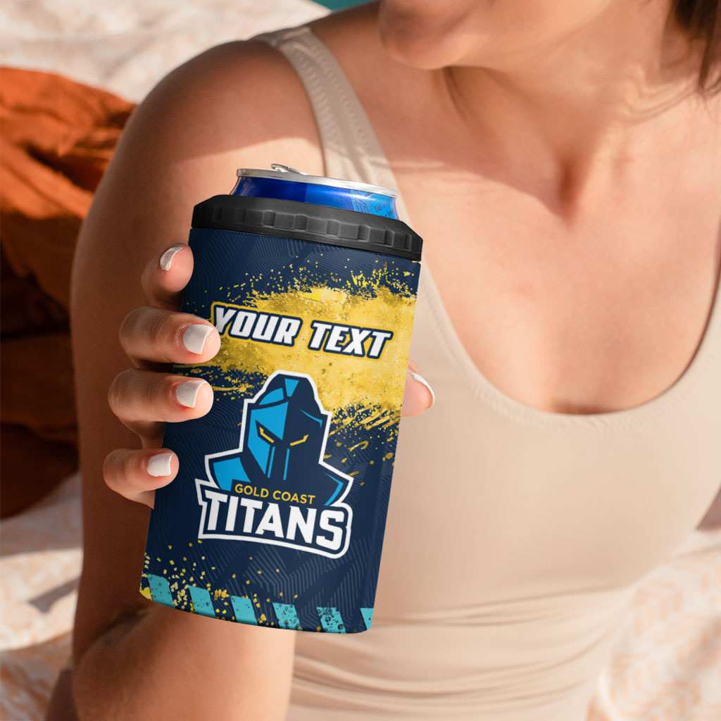 Personalised Gold Coast Titans Rugby 4 in 1 Can Cooler Tumbler Titans Mascot - Sporty Splash Art Style