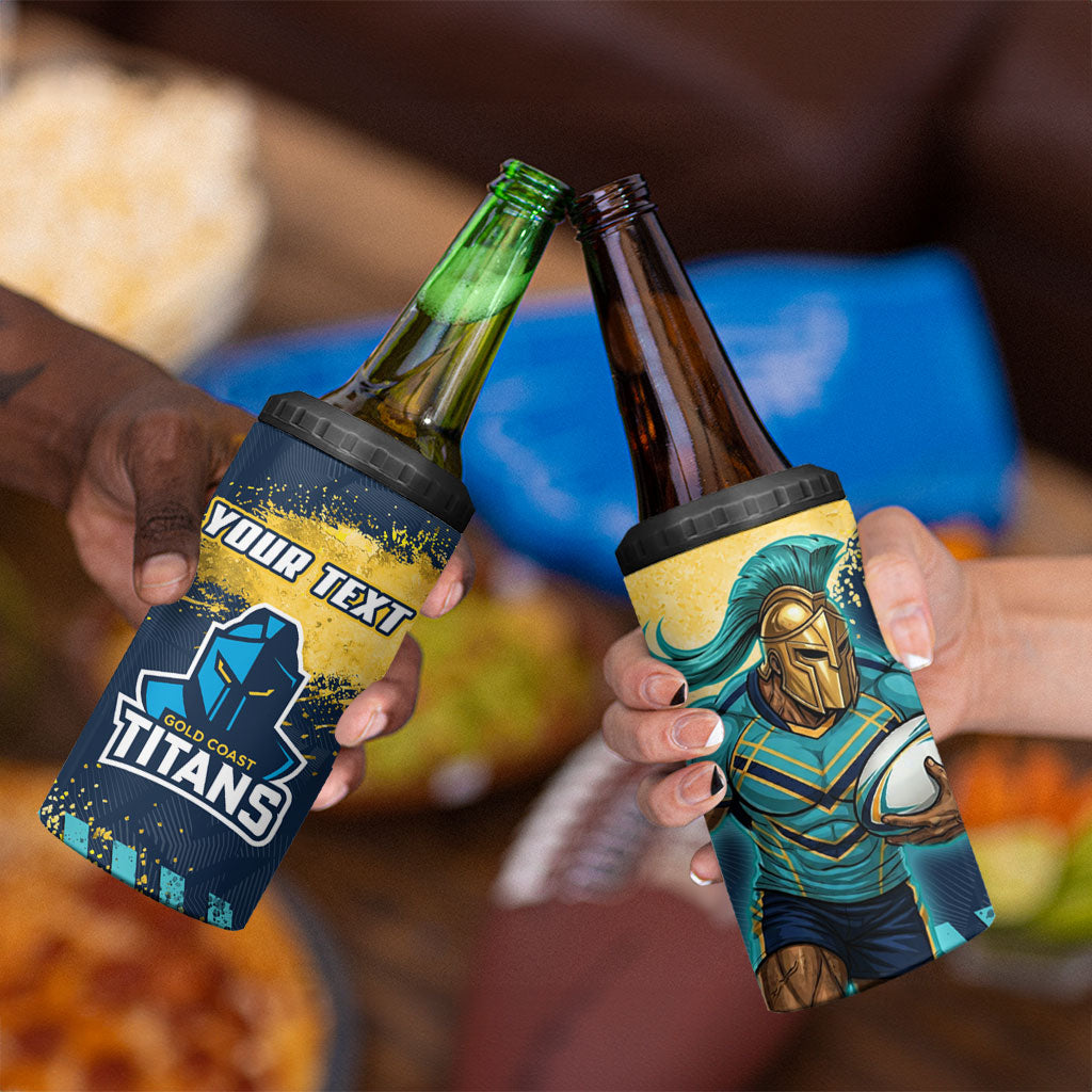 Personalised Gold Coast Titans Rugby 4 in 1 Can Cooler Tumbler Titans Mascot - Sporty Splash Art Style