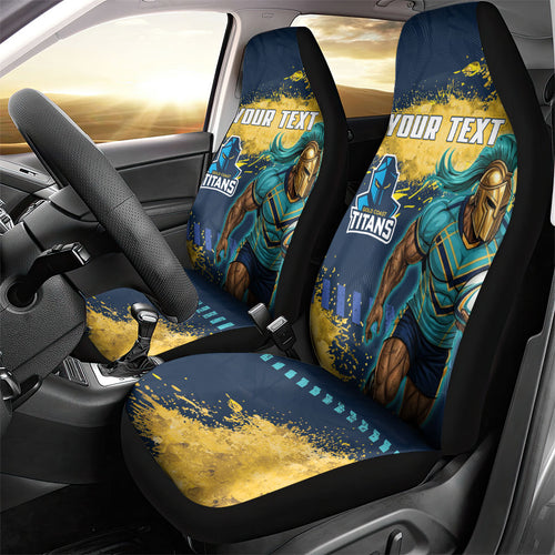 Personalised Gold Coast Titans Rugby Car Seat Cover Titans Mascot - Sporty Splash Art Style