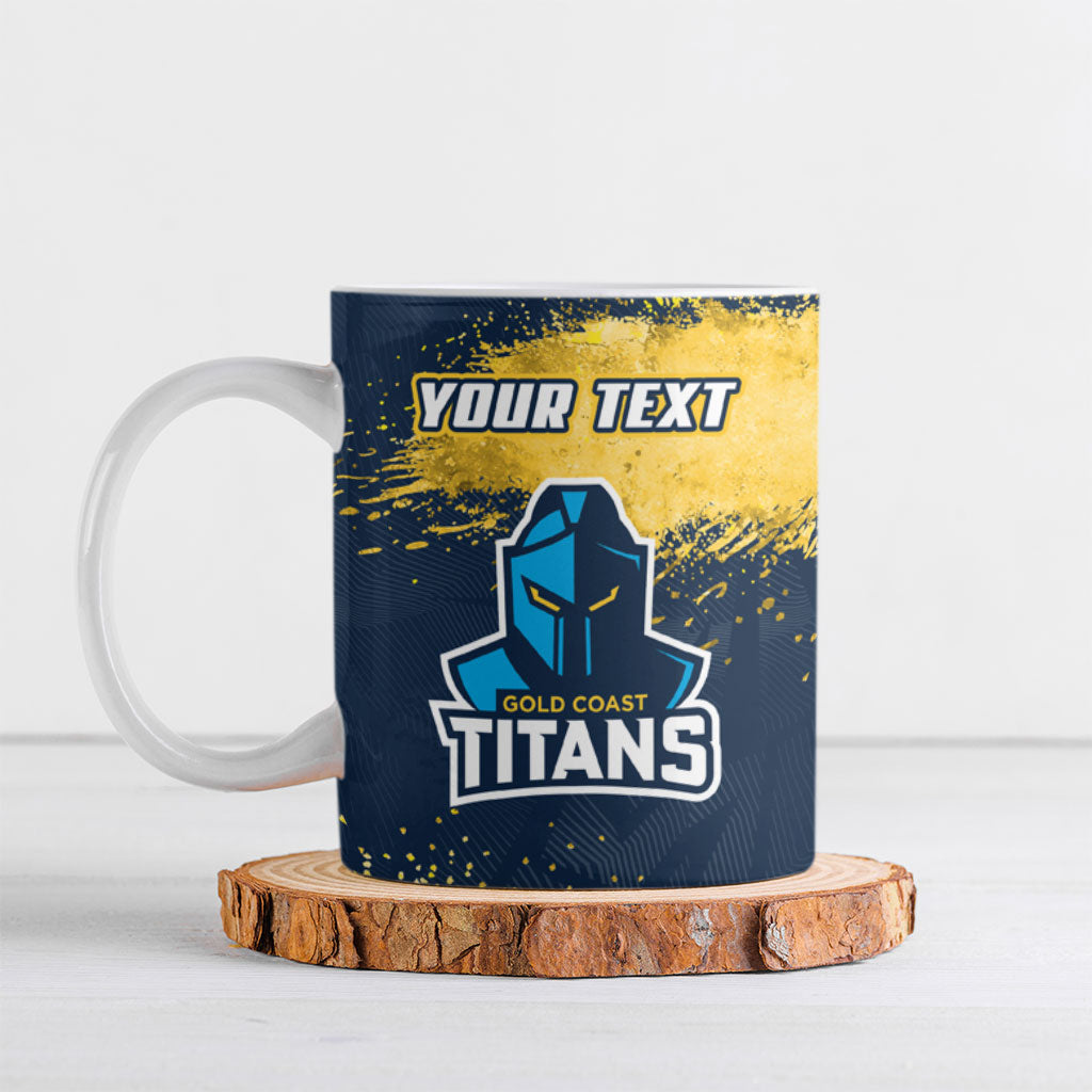 Personalised Gold Coast Titans Rugby Ceramic Mug Titans Mascot - Sporty Splash Art Style