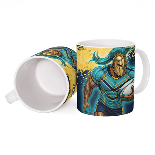 Personalised Gold Coast Titans Rugby Ceramic Mug Titans Mascot - Sporty Splash Art Style