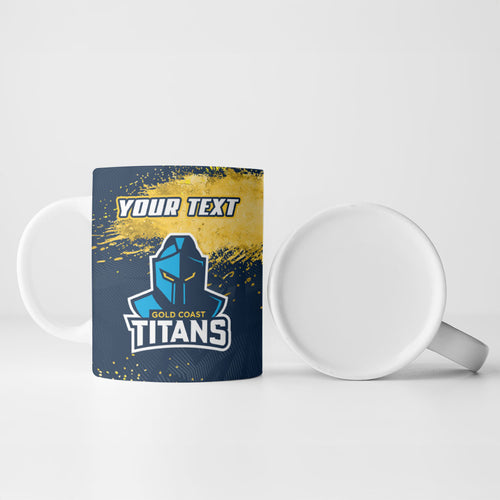 Personalised Gold Coast Titans Rugby Ceramic Mug Titans Mascot - Sporty Splash Art Style