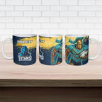 Personalised Gold Coast Titans Rugby Ceramic Mug Titans Mascot - Sporty Splash Art Style