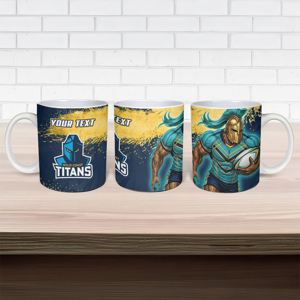 Personalised Gold Coast Titans Rugby Ceramic Mug Titans Mascot - Sporty Splash Art Style