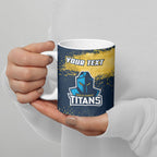 Personalised Gold Coast Titans Rugby Ceramic Mug Titans Mascot - Sporty Splash Art Style
