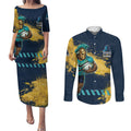 Personalised Gold Coast Titans Rugby Couples Matching Puletasi and Long Sleeve Button Shirt Titans Mascot - Sporty Splash Art Style