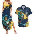 Personalised Gold Coast Titans Rugby Couples Matching Summer Maxi Dress and Hawaiian Shirt Titans Mascot - Sporty Splash Art Style