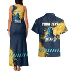 Personalised Gold Coast Titans Rugby Couples Matching Tank Maxi Dress and Hawaiian Shirt Titans Mascot - Sporty Splash Art Style