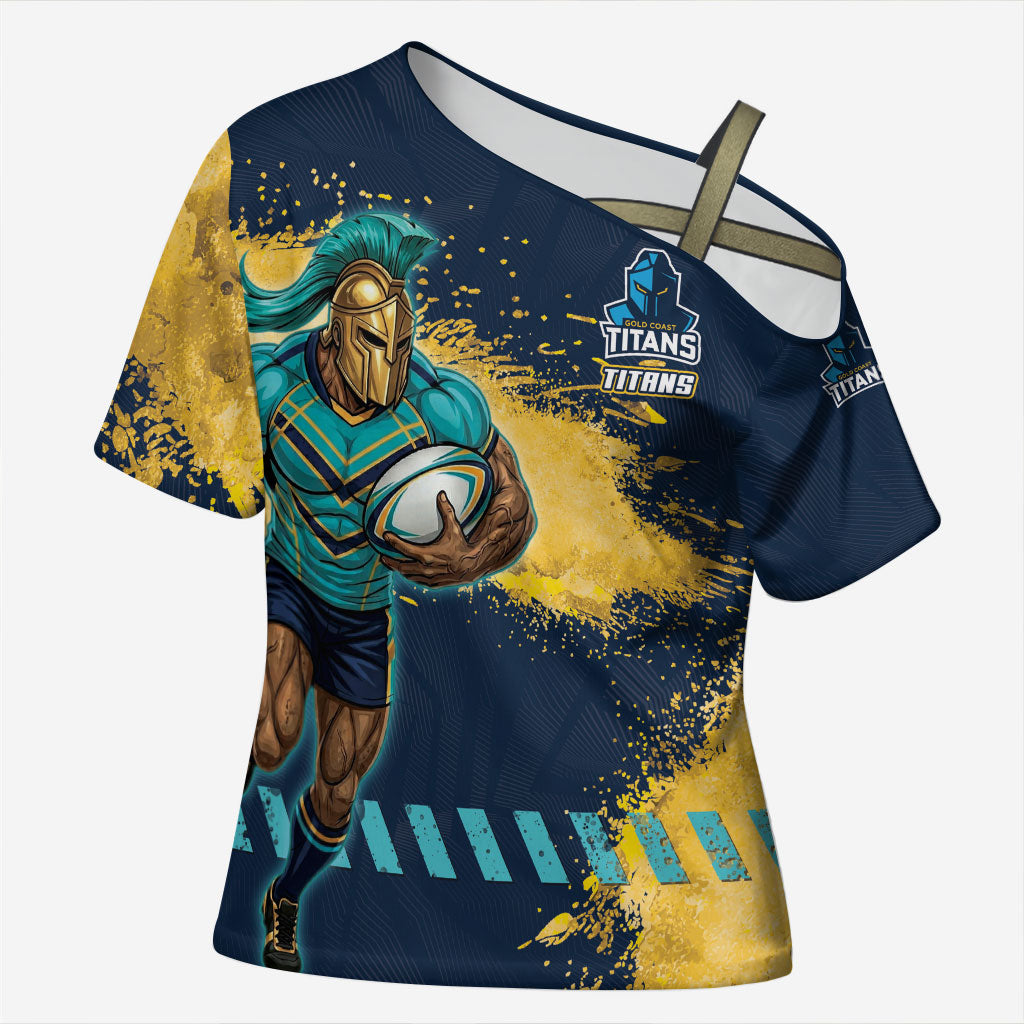Personalised Gold Coast Titans Rugby Cross Shoulder Shirt Titans Mascot - Sporty Splash Art Style