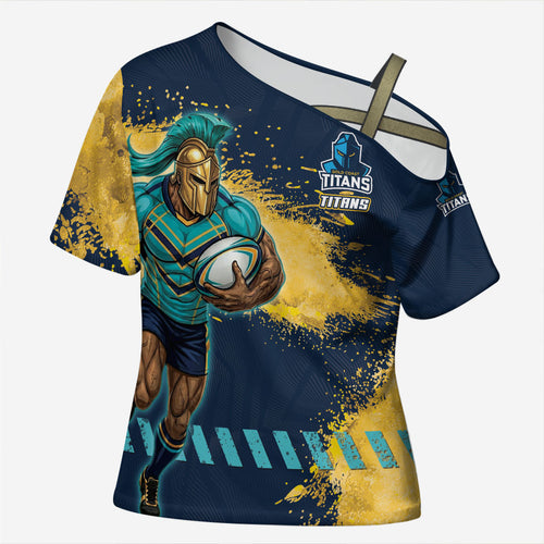 Personalised Gold Coast Titans Rugby Cross Shoulder Shirt Titans Mascot - Sporty Splash Art Style