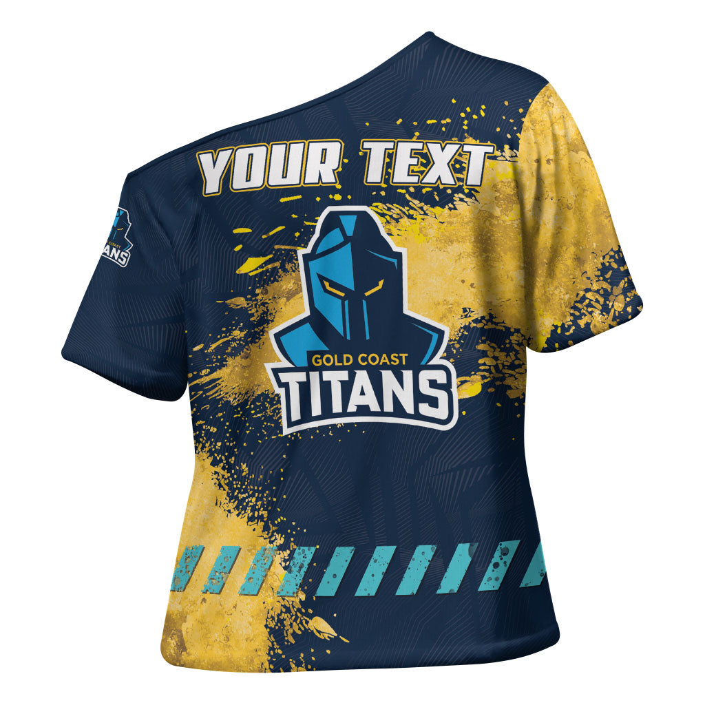 Personalised Gold Coast Titans Rugby Cross Shoulder Shirt Titans Mascot - Sporty Splash Art Style