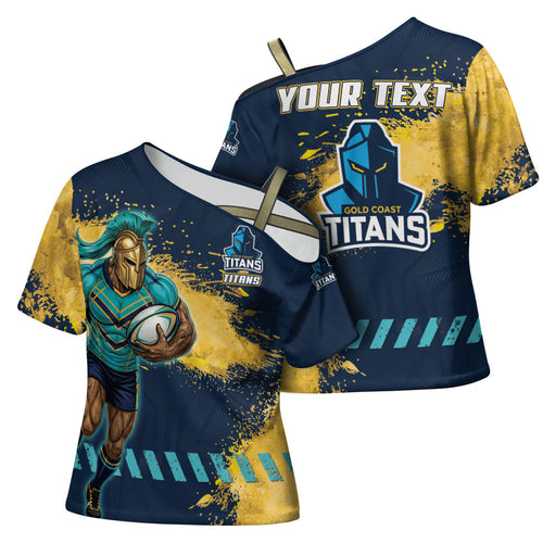 Personalised Gold Coast Titans Rugby Cross Shoulder Shirt Titans Mascot - Sporty Splash Art Style