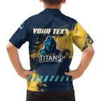 Personalised Gold Coast Titans Rugby Family Matching Long Sleeve Bodycon Dress and Hawaiian Shirt Titans Mascot - Sporty Splash Art Style