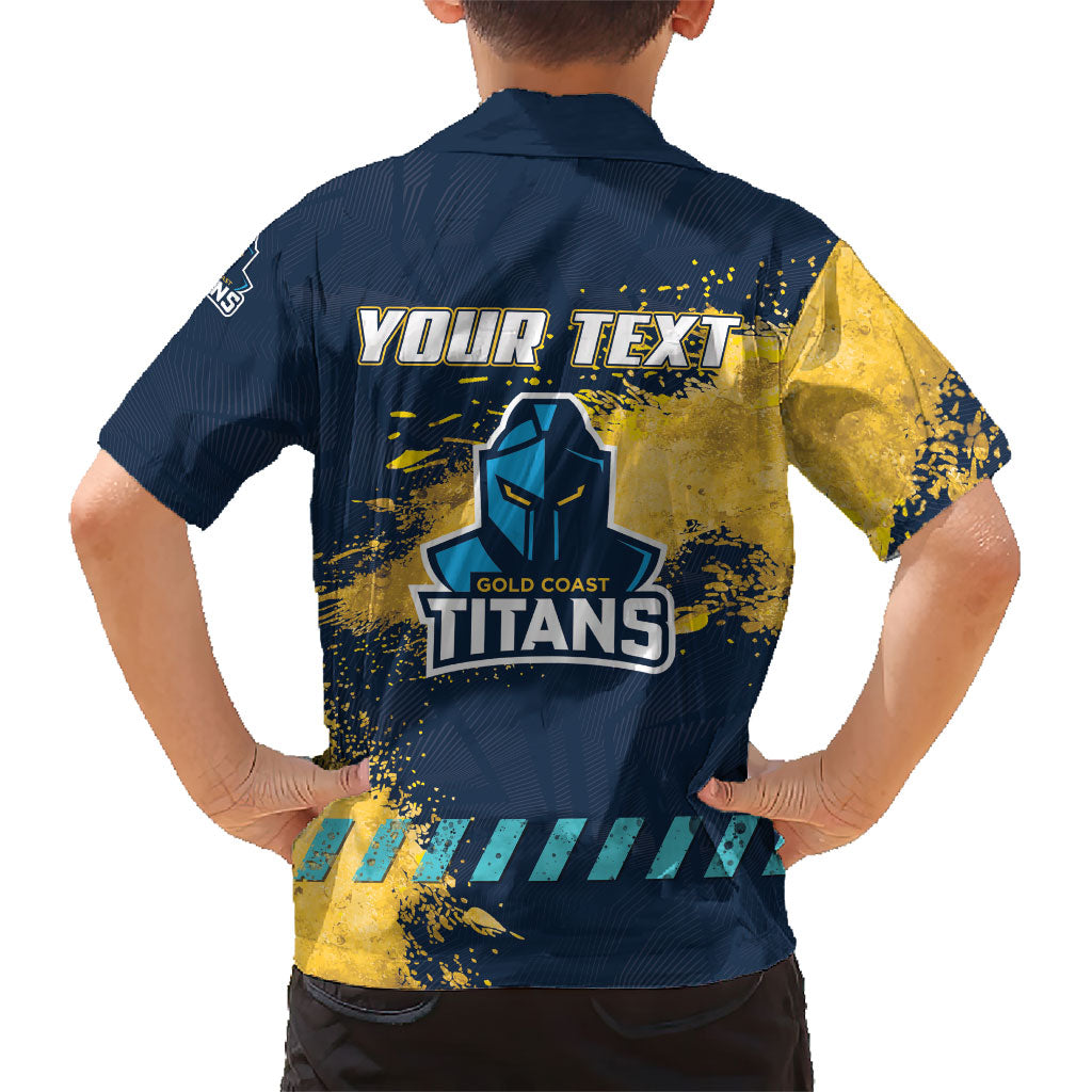 Personalised Gold Coast Titans Rugby Family Matching Long Sleeve Bodycon Dress and Hawaiian Shirt Titans Mascot - Sporty Splash Art Style