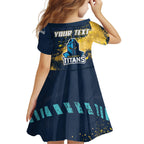 Personalised Gold Coast Titans Rugby Family Matching Long Sleeve Bodycon Dress and Hawaiian Shirt Titans Mascot - Sporty Splash Art Style