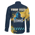 Personalised Gold Coast Titans Rugby Family Matching Long Sleeve Bodycon Dress and Hawaiian Shirt Titans Mascot - Sporty Splash Art Style