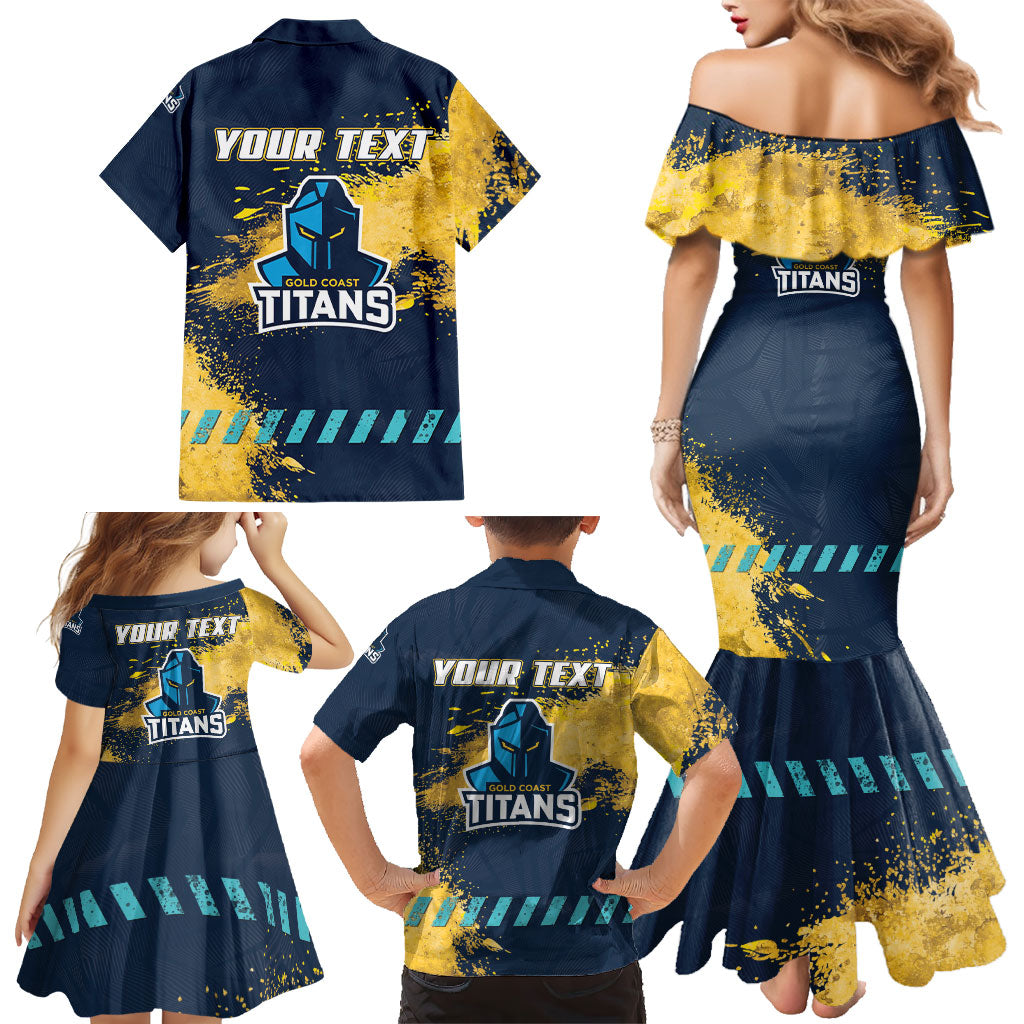 Personalised Gold Coast Titans Rugby Family Matching Mermaid Dress and Hawaiian Shirt Titans Mascot - Sporty Splash Art Style