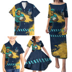 Personalised Gold Coast Titans Rugby Family Matching Puletasi and Hawaiian Shirt Titans Mascot - Sporty Splash Art Style