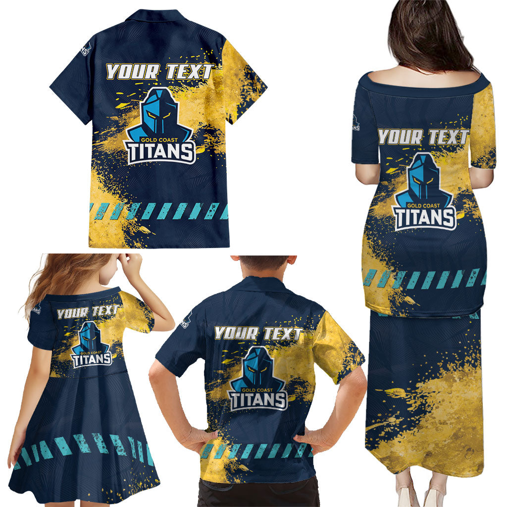 Personalised Gold Coast Titans Rugby Family Matching Puletasi and Hawaiian Shirt Titans Mascot - Sporty Splash Art Style