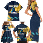 Personalised Gold Coast Titans Rugby Family Matching Short Sleeve Bodycon Dress and Hawaiian Shirt Titans Mascot - Sporty Splash Art Style