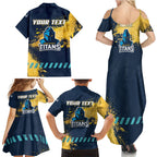 Personalised Gold Coast Titans Rugby Family Matching Summer Maxi Dress and Hawaiian Shirt Titans Mascot - Sporty Splash Art Style