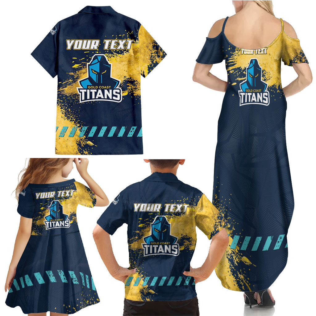 Personalised Gold Coast Titans Rugby Family Matching Summer Maxi Dress and Hawaiian Shirt Titans Mascot - Sporty Splash Art Style