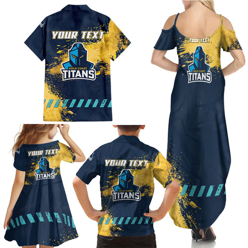 Personalised Gold Coast Titans Rugby Family Matching Summer Maxi Dress and Hawaiian Shirt Titans Mascot - Sporty Splash Art Style