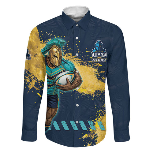 Personalised Gold Coast Titans Rugby Family Matching Summer Maxi Dress and Hawaiian Shirt Titans Mascot - Sporty Splash Art Style