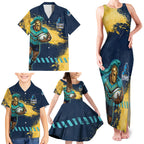 Personalised Gold Coast Titans Rugby Family Matching Tank Maxi Dress and Hawaiian Shirt Titans Mascot - Sporty Splash Art Style