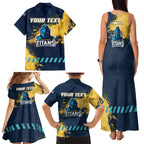 Personalised Gold Coast Titans Rugby Family Matching Tank Maxi Dress and Hawaiian Shirt Titans Mascot - Sporty Splash Art Style