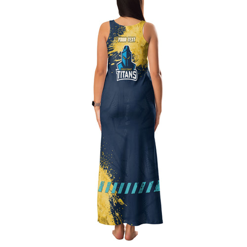 Personalised Gold Coast Titans Rugby Family Matching Tank Maxi Dress and Hawaiian Shirt Titans Mascot - Sporty Splash Art Style