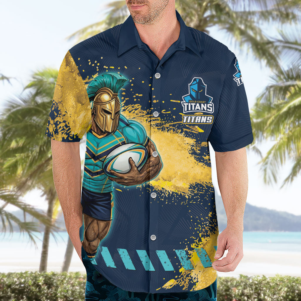 Personalised Gold Coast Titans Rugby Hawaiian Shirt Titans Mascot - Sporty Splash Art Style