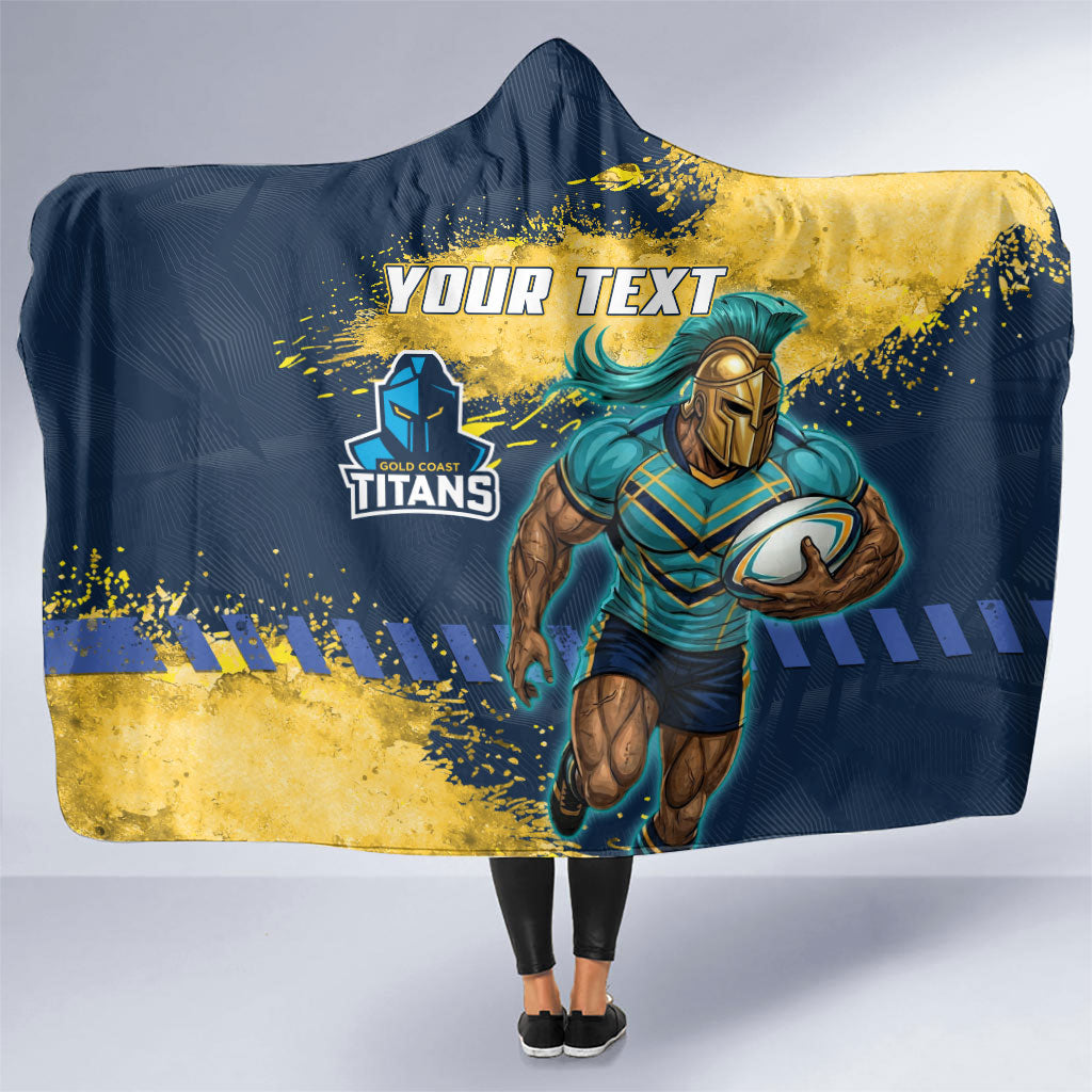 Personalised Gold Coast Titans Rugby Hooded Blanket Titans Mascot - Sporty Splash Art Style