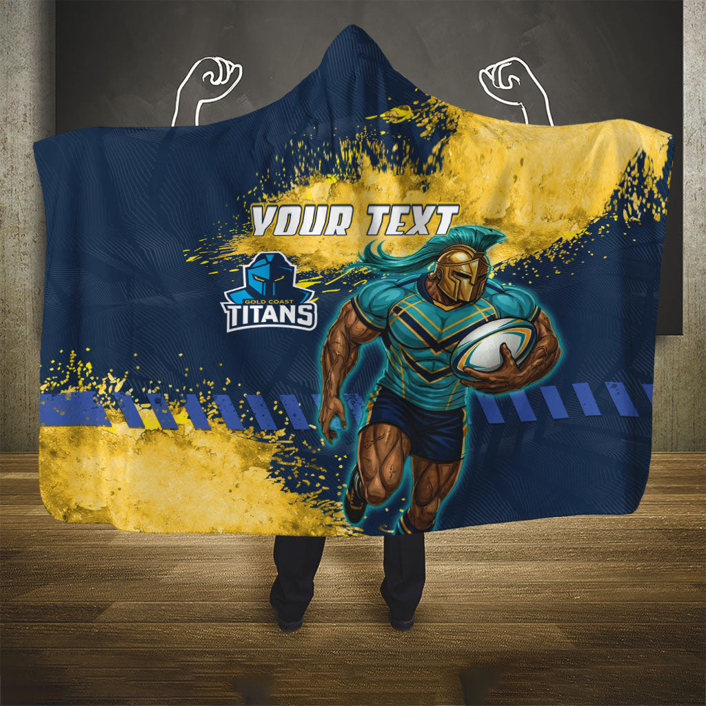 Personalised Gold Coast Titans Rugby Hooded Blanket Titans Mascot - Sporty Splash Art Style