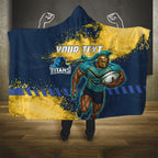 Personalised Gold Coast Titans Rugby Hooded Blanket Titans Mascot - Sporty Splash Art Style