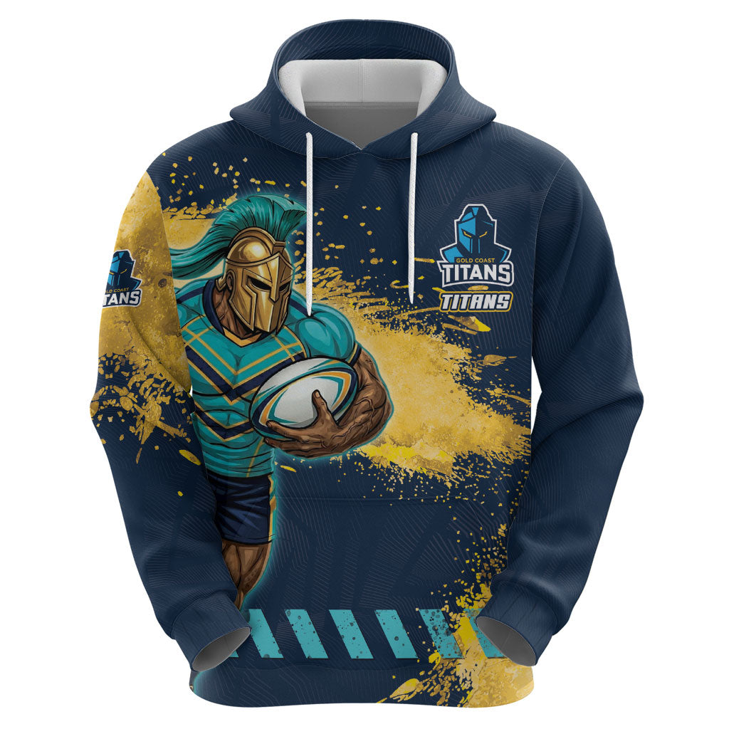 Personalised Gold Coast Titans Rugby Hoodie Titans Mascot - Sporty Splash Art Style