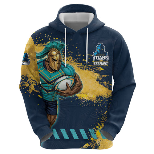 Personalised Gold Coast Titans Rugby Hoodie Titans Mascot - Sporty Splash Art Style