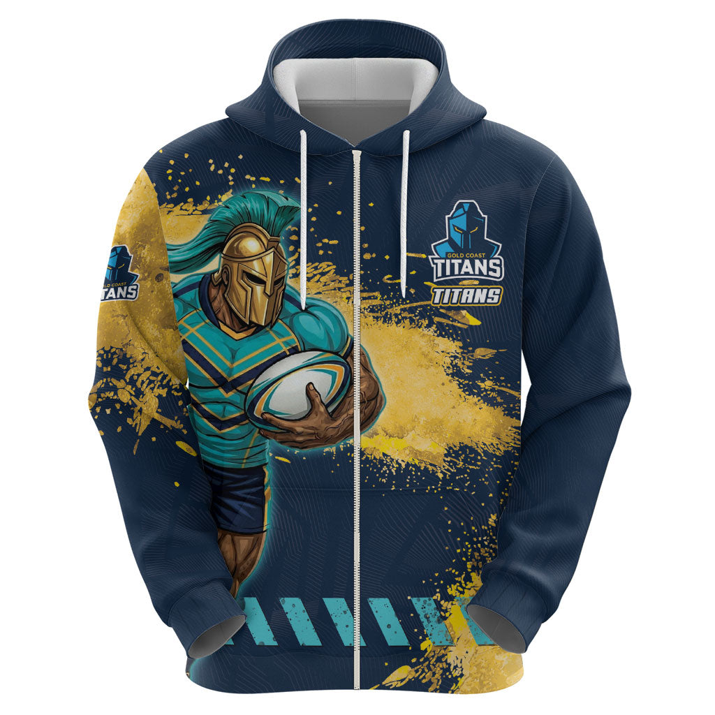 Personalised Gold Coast Titans Rugby Hoodie Titans Mascot - Sporty Splash Art Style