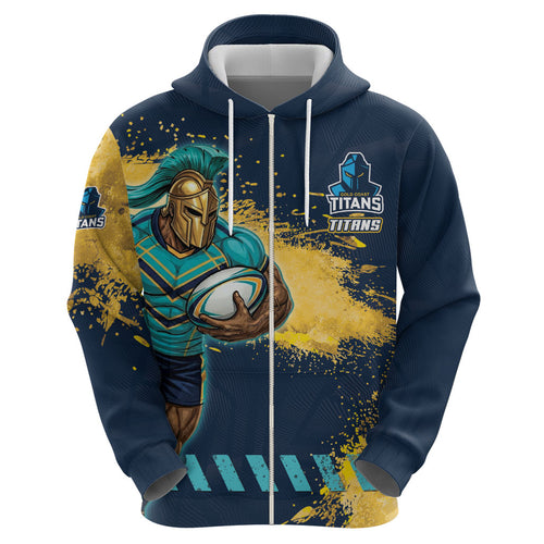 Personalised Gold Coast Titans Rugby Hoodie Titans Mascot - Sporty Splash Art Style