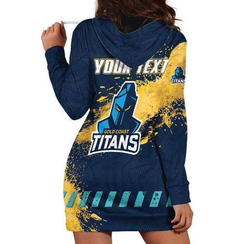 Personalised Gold Coast Titans Rugby Hoodie Dress Titans Mascot - Sporty Splash Art Style
