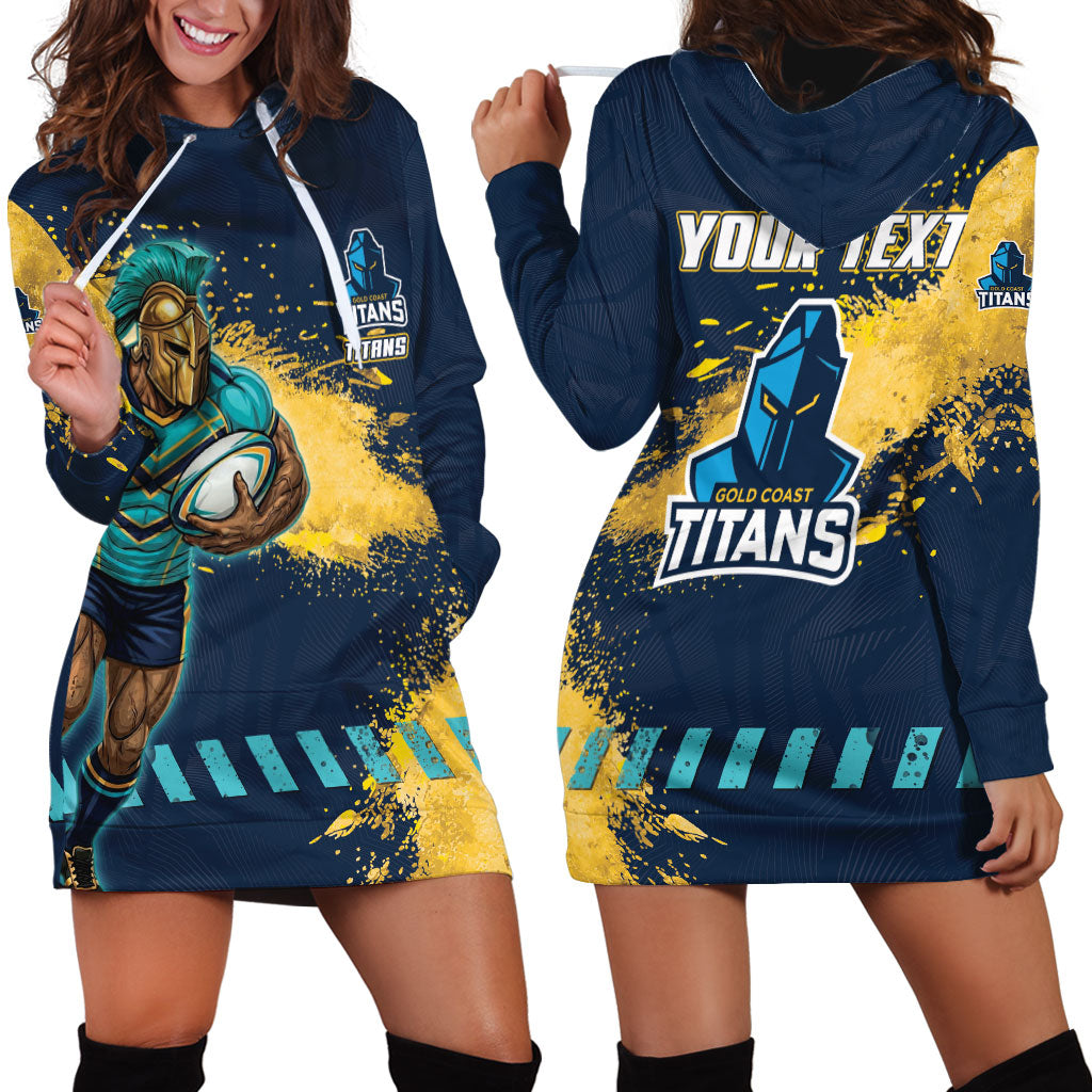 Personalised Gold Coast Titans Rugby Hoodie Dress Titans Mascot - Sporty Splash Art Style