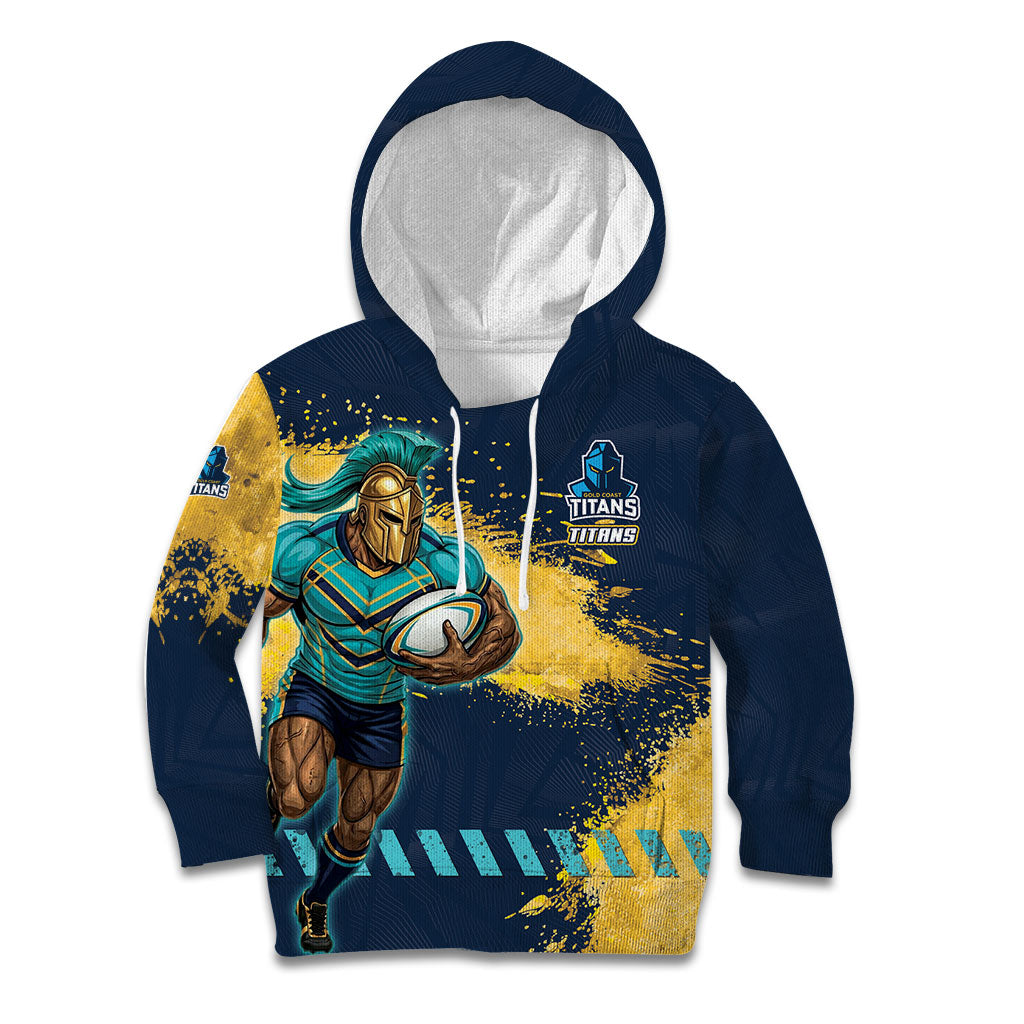 Personalised Gold Coast Titans Rugby Kid Hoodie Titans Mascot - Sporty Splash Art Style