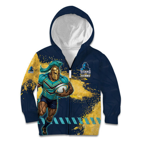 Personalised Gold Coast Titans Rugby Kid Hoodie Titans Mascot - Sporty Splash Art Style