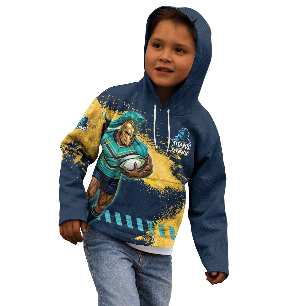 Personalised Gold Coast Titans Rugby Kid Hoodie Titans Mascot - Sporty Splash Art Style
