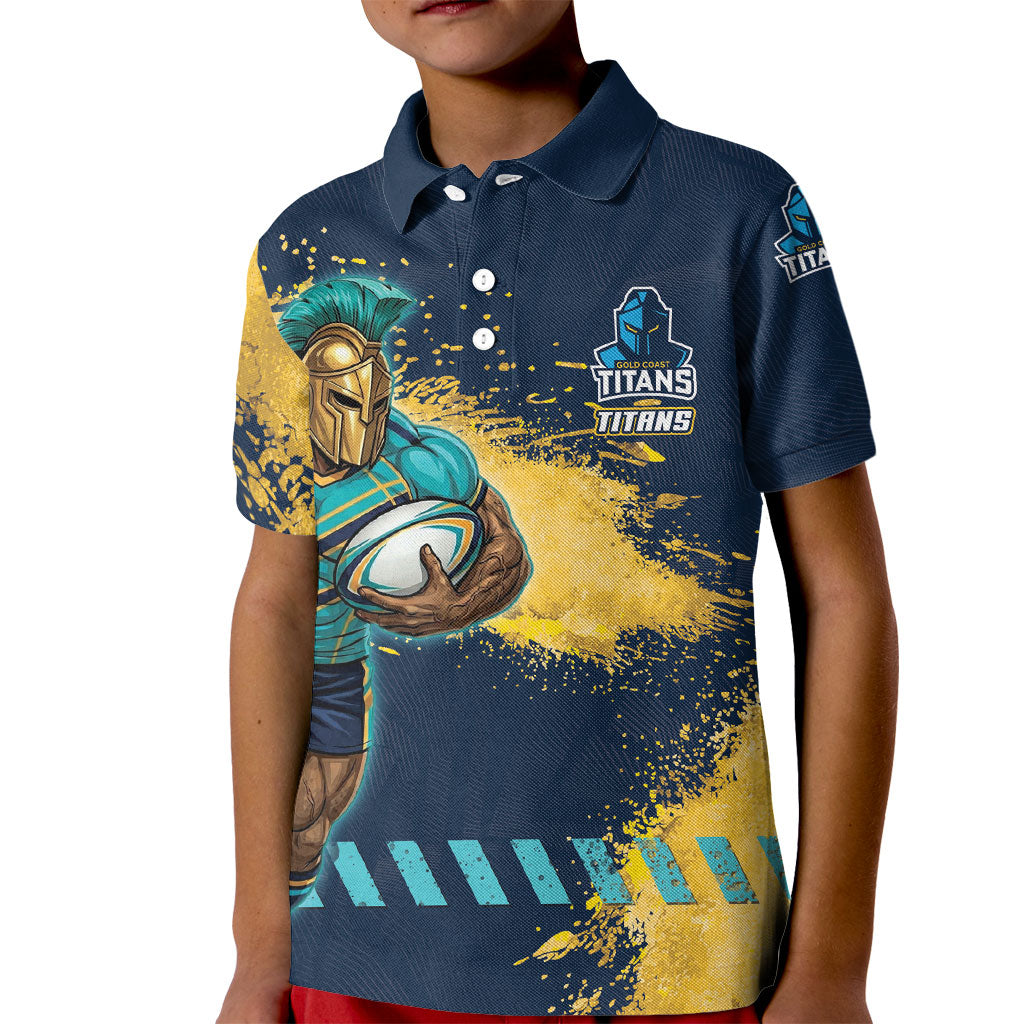 Personalised Gold Coast Titans Rugby Kid Polo Shirt Titans Mascot - Sporty Splash Art Style