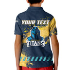 Personalised Gold Coast Titans Rugby Kid Polo Shirt Titans Mascot - Sporty Splash Art Style