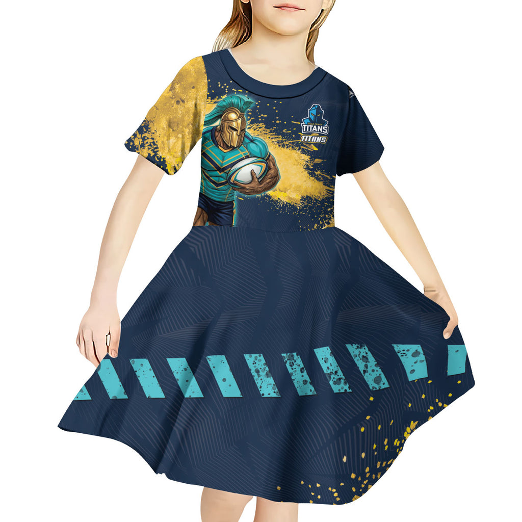 Personalised Gold Coast Titans Rugby Kid Short Sleeve Dress Titans Mascot - Sporty Splash Art Style